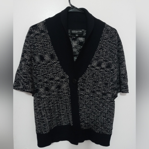 Jones New York Collection Short Sleeve 1 Button Super Stretch Cropped Cardigan - Picture 1 of 8